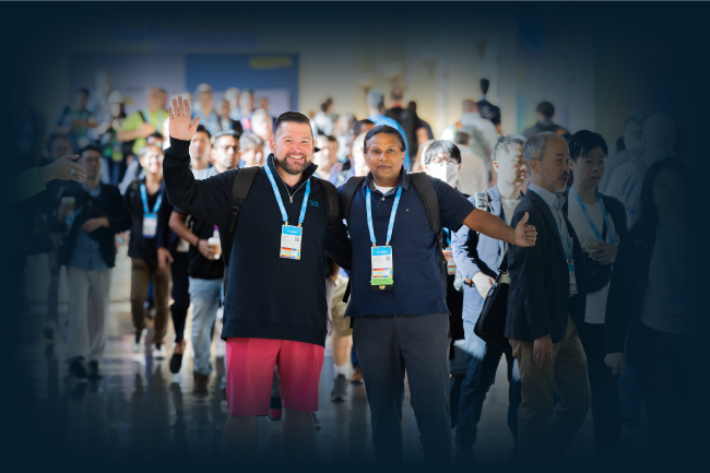 Attendees in a hallway